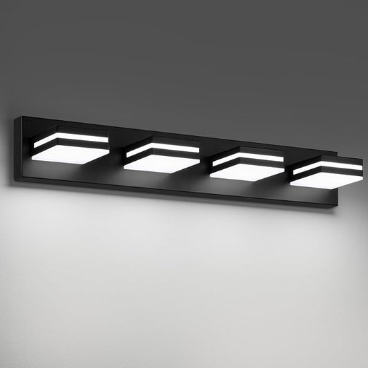 Modern LED Bathroom Lights Fixtures 4-Light, Metal Black Acrylic Wall Lighting by JZEKVN