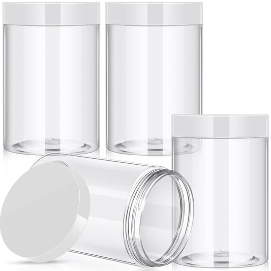 Patelai 4 Pieces Round Wide-mouth Leak Proof Plastic Container Jars with Lids for Travel Storage Makeup Beauty Products Face Creams Oils Salves Ointments DIY Making(27 Ounce,Clear)