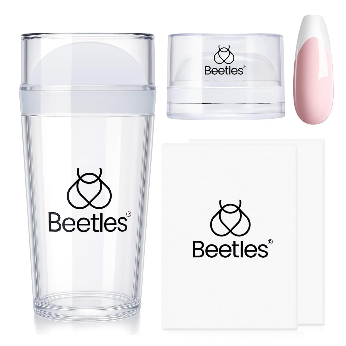 Beetles Nail Stamp, 4Pcs French Tip Tool Easy Manicure Nail Stamper Single Head Soft Silicone Long & Short French Tip Stamp Tool with 2Pcs Nail Scraper Decorations Gift for Women