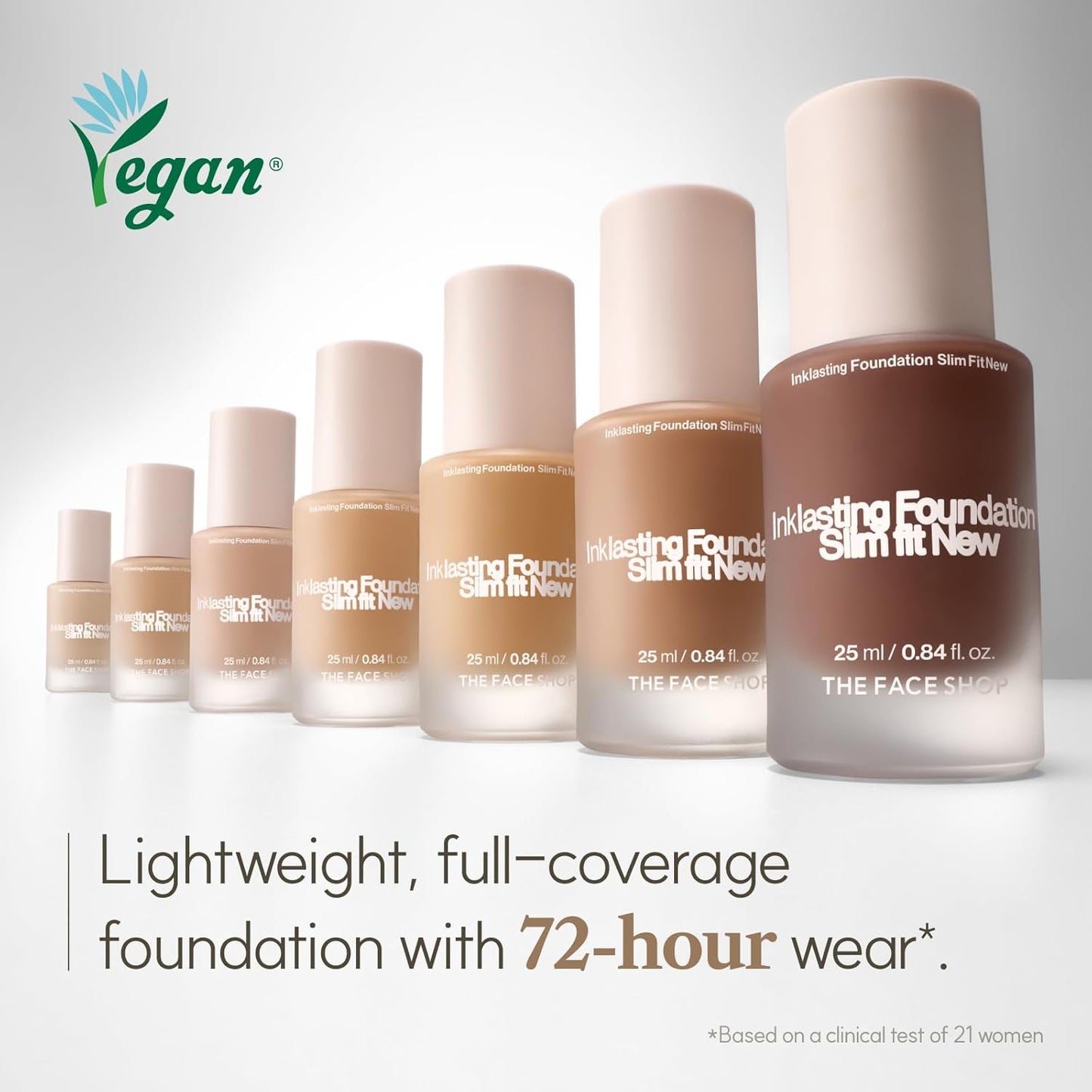 THE FACE SHOP Ink Lasting Liquid Foundation, Full Coverage, 72‑Hour Wear Semi‑Matte Finish, Makeup with Bakuchiol, N610 Pecan, 0.84 Fl. Oz.