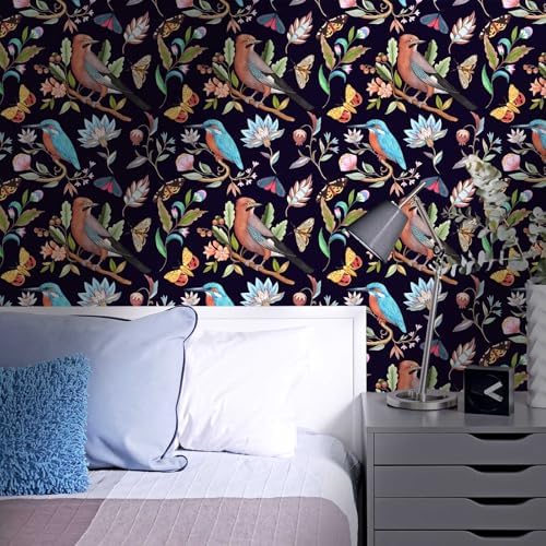 Vintage Black Floral Bird Peel and Stick Wallpaper 17.7" x 124" - Image 5