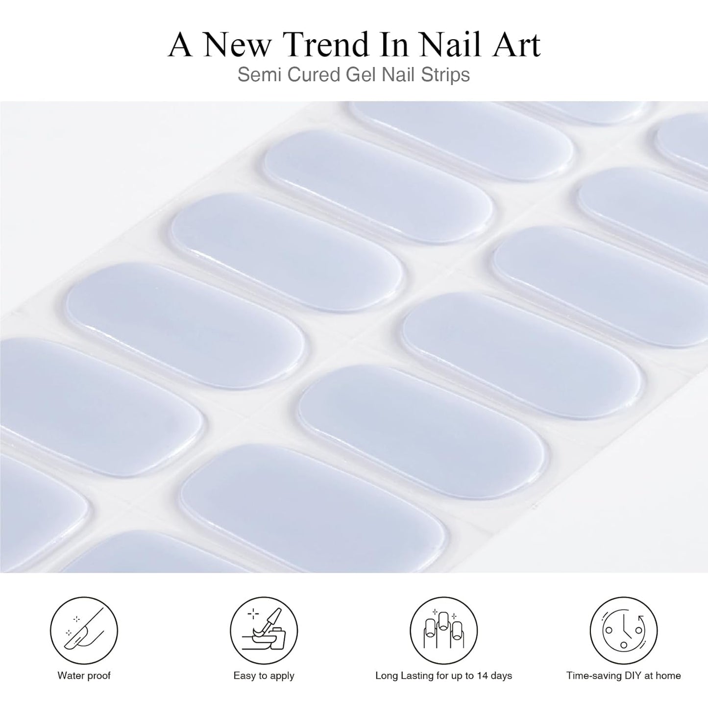 Semi Cured Gel Nail Strips, 20 PCS Gel Nail Stickers Work with UV Light, Salon Quality & Easy to Use - Morandi Blue