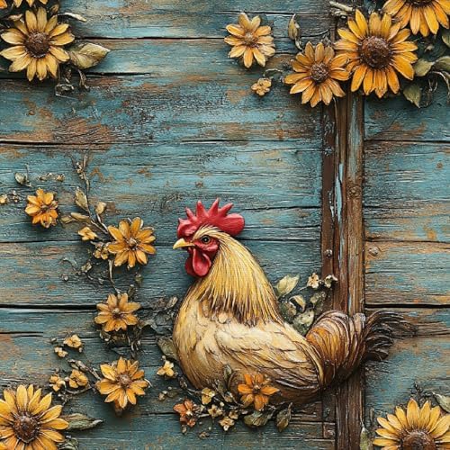 Sunflowers Rooster Wallpaper Peel and Stick 17.3"x393" Self Adhesive Thick by Unknown