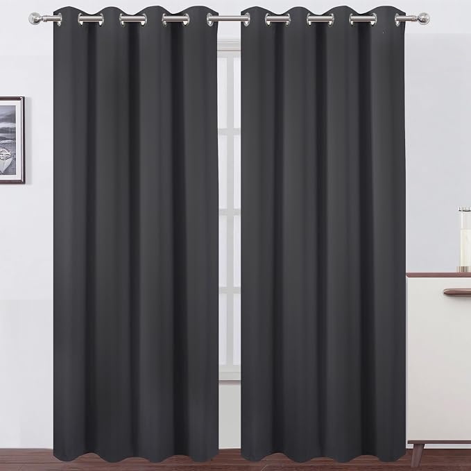 LEMOMO Dark Grey Thermal Blackout Curtains/52 x 95 Inch/Set of 2 Panels Room by Lemomo