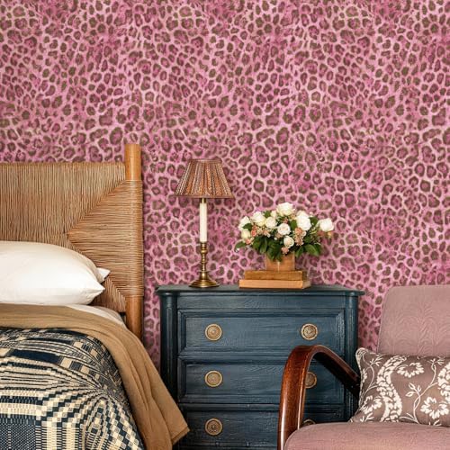 JiffDiff Upgrade Pink Leopard Print Peel and Stick Wallpaper, 17.3" x 800" - Image 2