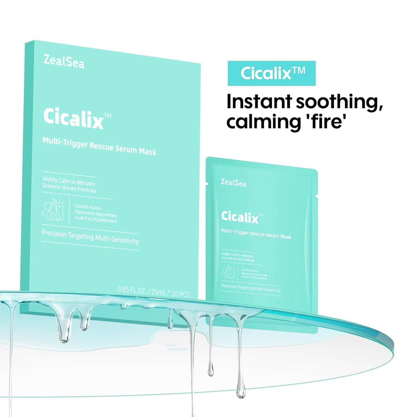 ZealSea Cicalix Face Masks Skincare Set, Derm Solution Sheet Mask for Multi-Trigger Sensitivity, Soothing & Calming, Strengthen & Restore Skin, Facial Mask with Cica & Ceramide, 10 Pack