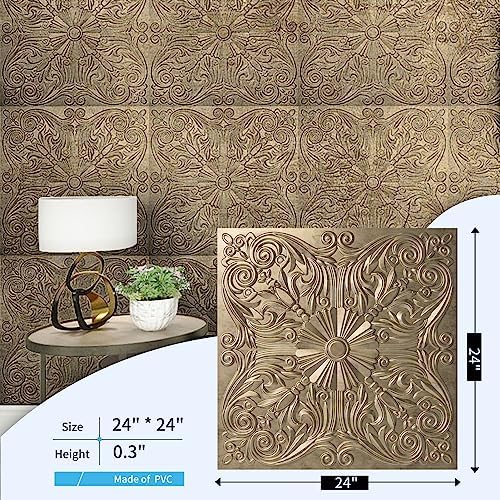 Art3d Spanish Floral Drop Ceiling Tiles, 24 x 24 in, Antique Gold - Image 4