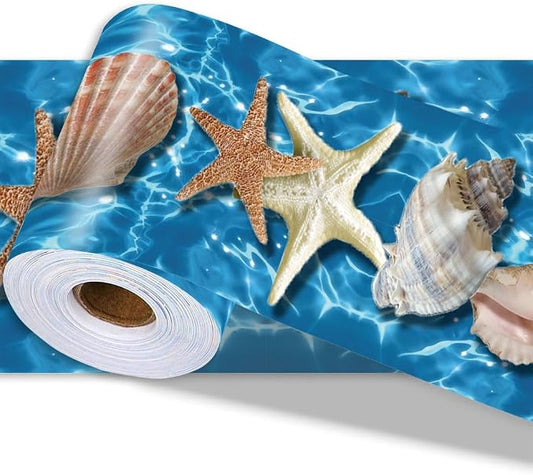 Beach Wallpaper Border Wall Border Trim Peel and Stick 19.7 x 4 Inch Ocean by PRESSINART