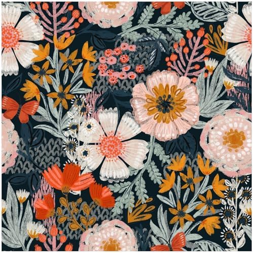 HAOKHOME Navy Floral Peel and Stick Wallpaper Boho Mural 17.3in x 32.8ft by HAOKHOME