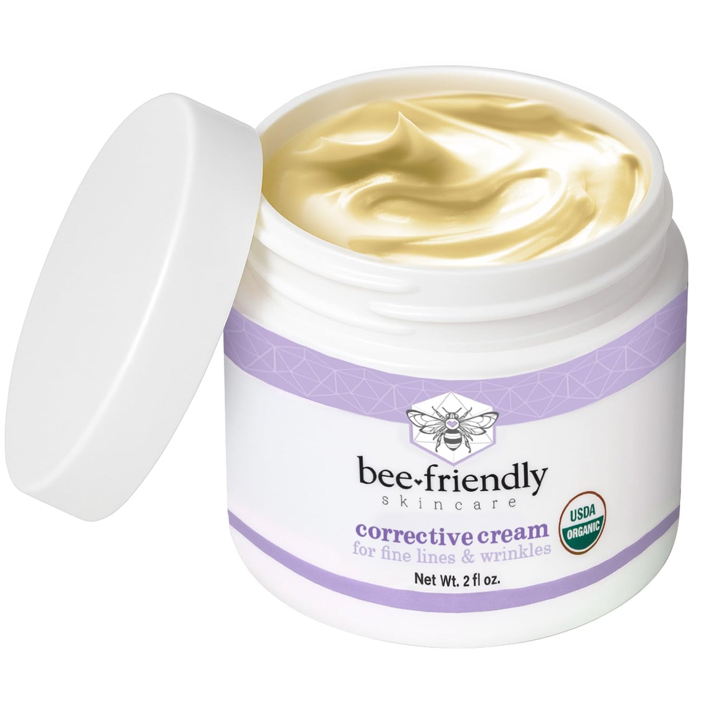 BeeFriendly Face Moisturizer Organic Corrective Cream, USDA Certified Rich Anti Aging Facial Night Cream For Sensitive Skin Aids With Fine Lines, Wrinkles, Crows Feet, Eyes, Face, Neck 2 oz