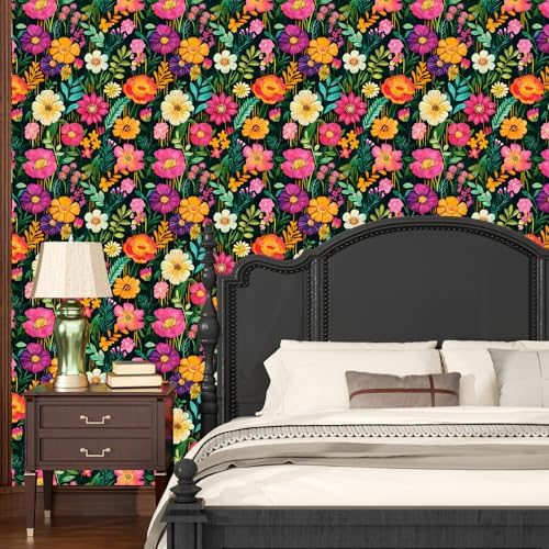 BOKEBEVE Floral Wallpaper Peel and Stick Boho Green Colorful 17.5 x 78.5In - Image 6