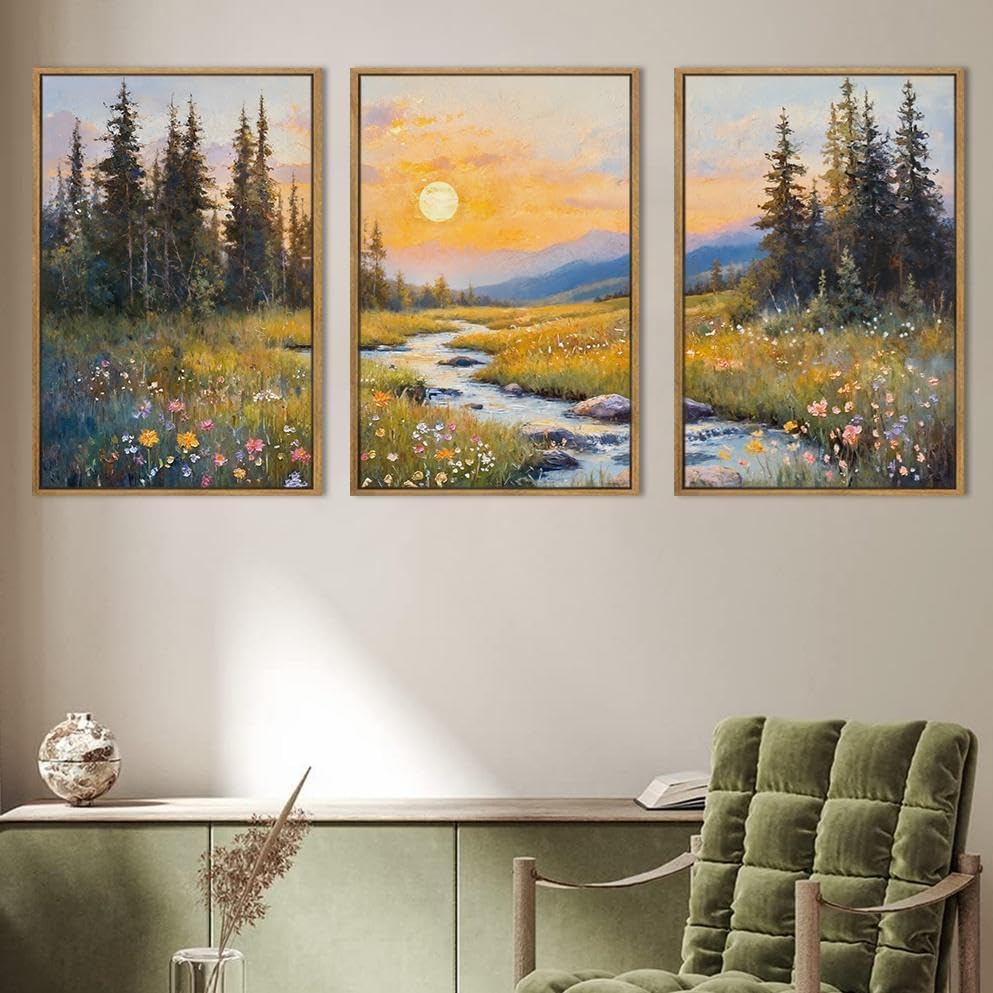 IARTTOP Large Mountain Wall Art Framed 16x24 Inch Abstract Forest Landscape by IARTTOP