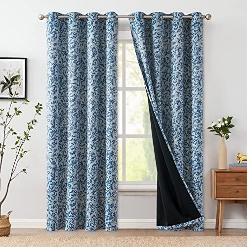 jinchan Blue Floral Blackout Curtains 84 Inch Farmhouse Grommet 2 Panels - Image 2