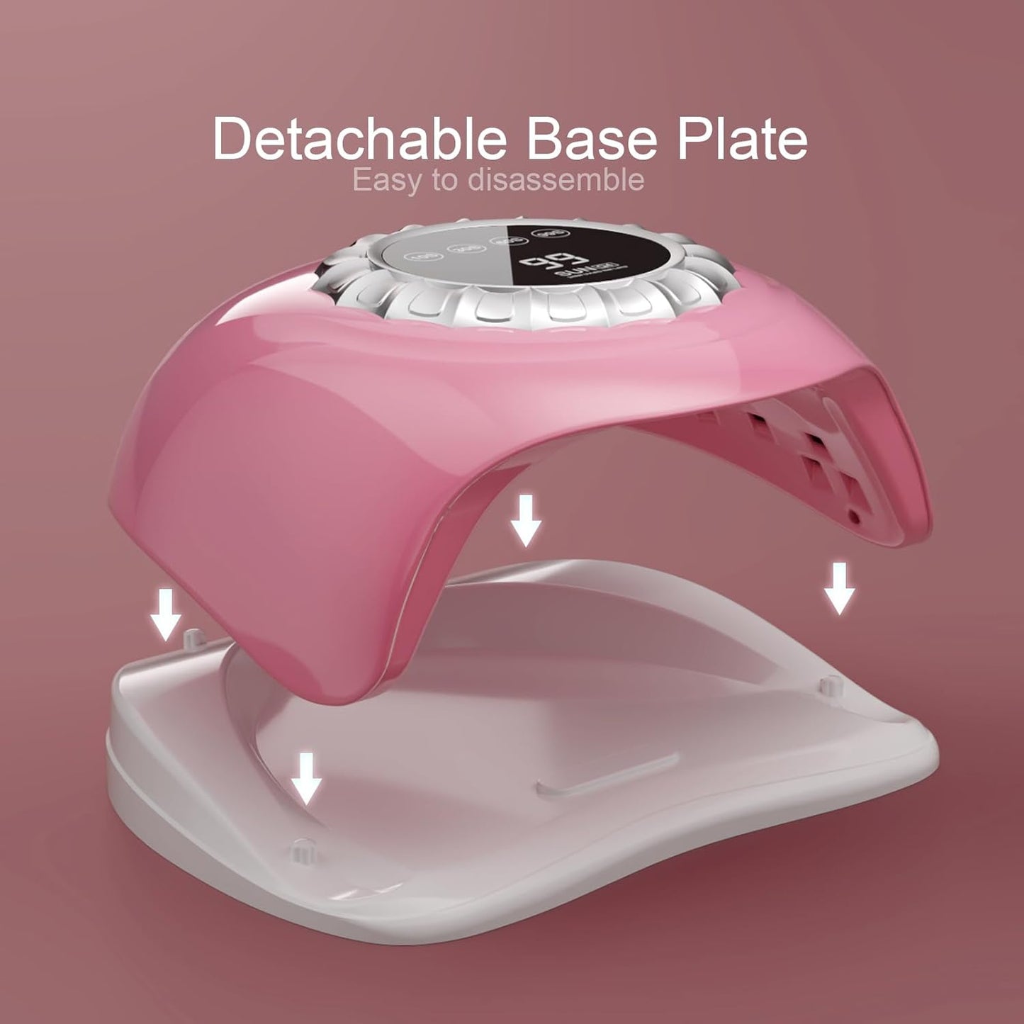 Pink UV LED Nail Lamp – Elegant Touch Screen Nail Dryer with 4 Timer Settings, Detachable Base & Dual Light Beads for Quick Gel Polish Curing – Salon-Quality Manicure at Home