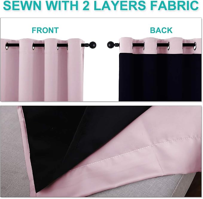 NICETOWN 100% Blackout Window Curtain Panels, Baby Pink, Cold and Full Light - Image 4