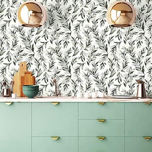 Livebor Green Leaf Wallpaper Peel and Stick Olive Wallpaper17.7” x 236.2” - Image 3