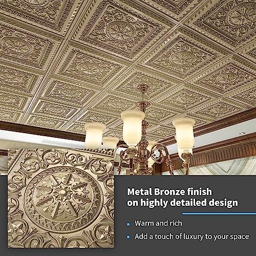 Art3d 12-Pack PVC Drop Ceiling Tiles, 2 x 2 ft, Antique Gold - Image 3