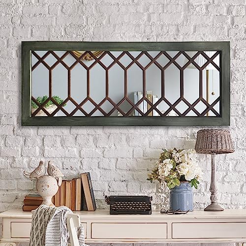 Farmhouse Mirror for Wall Decor: 43.3"x17.7" Large Rustic Windowpane Mirror - Image 2