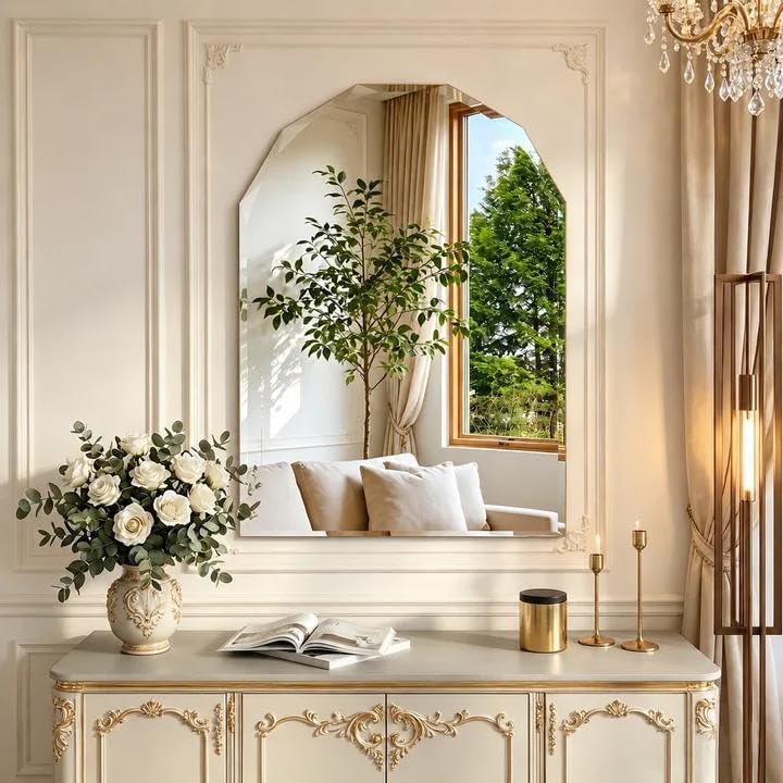 Beveled Arched Mirror, 5mm Tempered Glass, Decorative Frameless Wall Mirror - Image 3