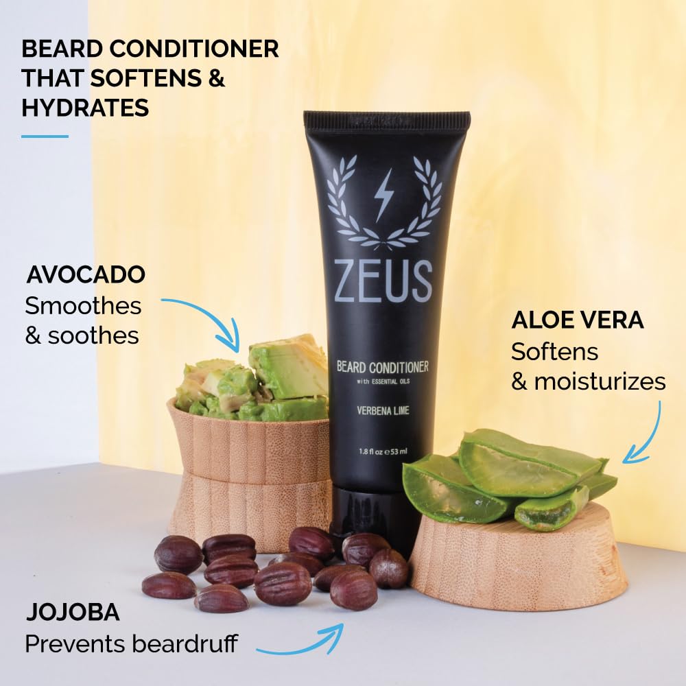 ZEUS Travel Beard Shampoo & Conditioner Combo for Men, Grooming Set with Green Tea & Essential Oils, Softens, Hydrates & Moisturizes Facial Hair (Made in USA) Vanilla Rum