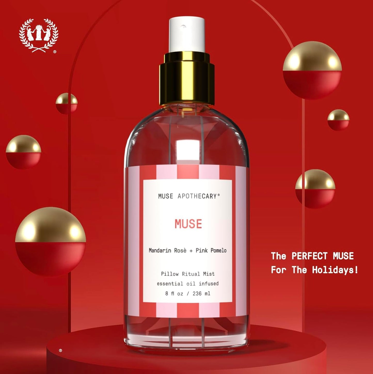 Muse Apothecary Pillow Ritual - Aromatic, Calming and Relaxing Pillow Mist, Linen and Fabric Spray, Infused with Natural Essential Oils - Great Valentine's Day Gift - 8 oz, Mandarin Rosè + Pink Pomelo