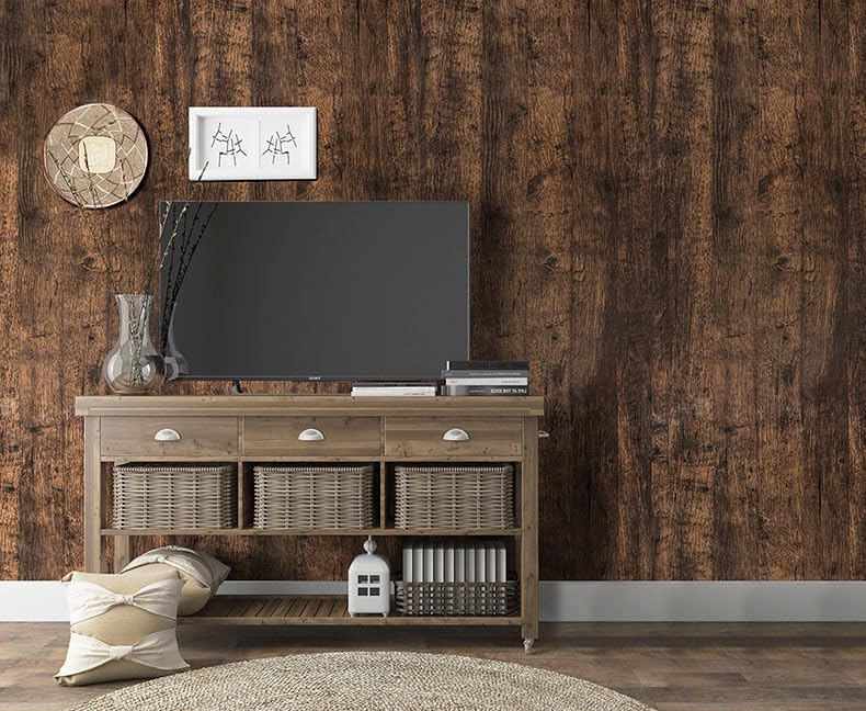 Orgrimmar 236"x17.8" Dark Brown Wood Peel Vinyl Stick Wallpaper Removable - Image 3
