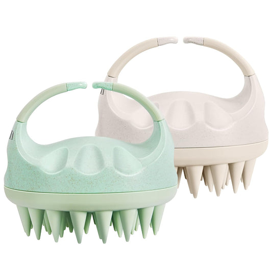 HEETA Scalp Massager Hair Growth with Soft Silicone Bristles to Remove Dandruff and Relieve Itching, Shampoo Brush for Hair Care & Relax Scalp, Scalp Scrubber for Wet Dry Hair (Green & Beige)