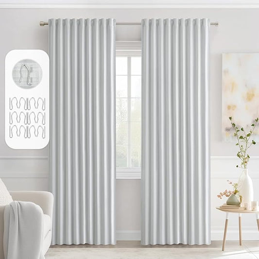 MIULEE Greyish White Back Tab Blackout Curtains 72 Inches Long 2 Panels Set by MIULEE