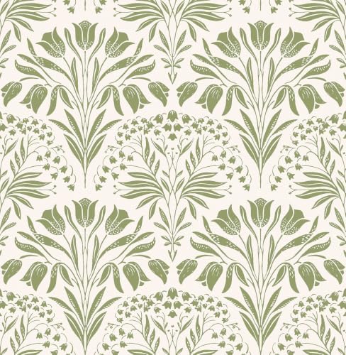 Green Tulip Floral Peel and Stick Wallpaper Retro Green Contact Paper by EchoSphere