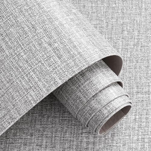 Decotalk Grey White Grasscloth Wallpaper Textured 17.5"x120" Peel and Stick by Decotalk