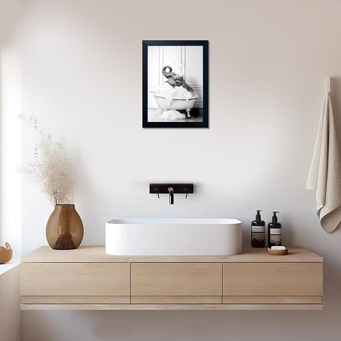 Framed Bathroom Art Wall Decor Elephant in Bathtub Decor Funny Black and White - Image 6