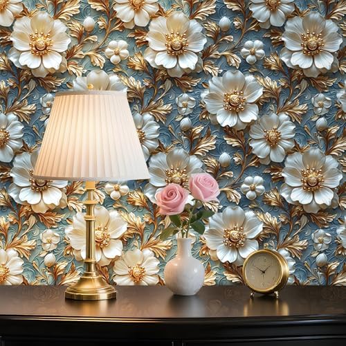 Livelynine Blue White Gold Wallpaper Peel and Stick Faux 3D Wallpaper Panels - Image 4