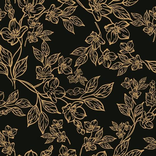 Ismoon Dark Floral Peel Stick Wallpaper Black Gold Wallpaper 17.3x196in by Ismoon