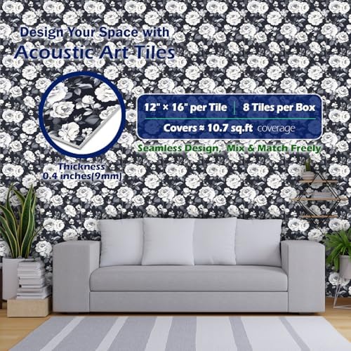PINWELIFE® Acoustic Art Tiles – 8-Pack 12"x16" Sound Absorbing Panels, Seamless - Image 2