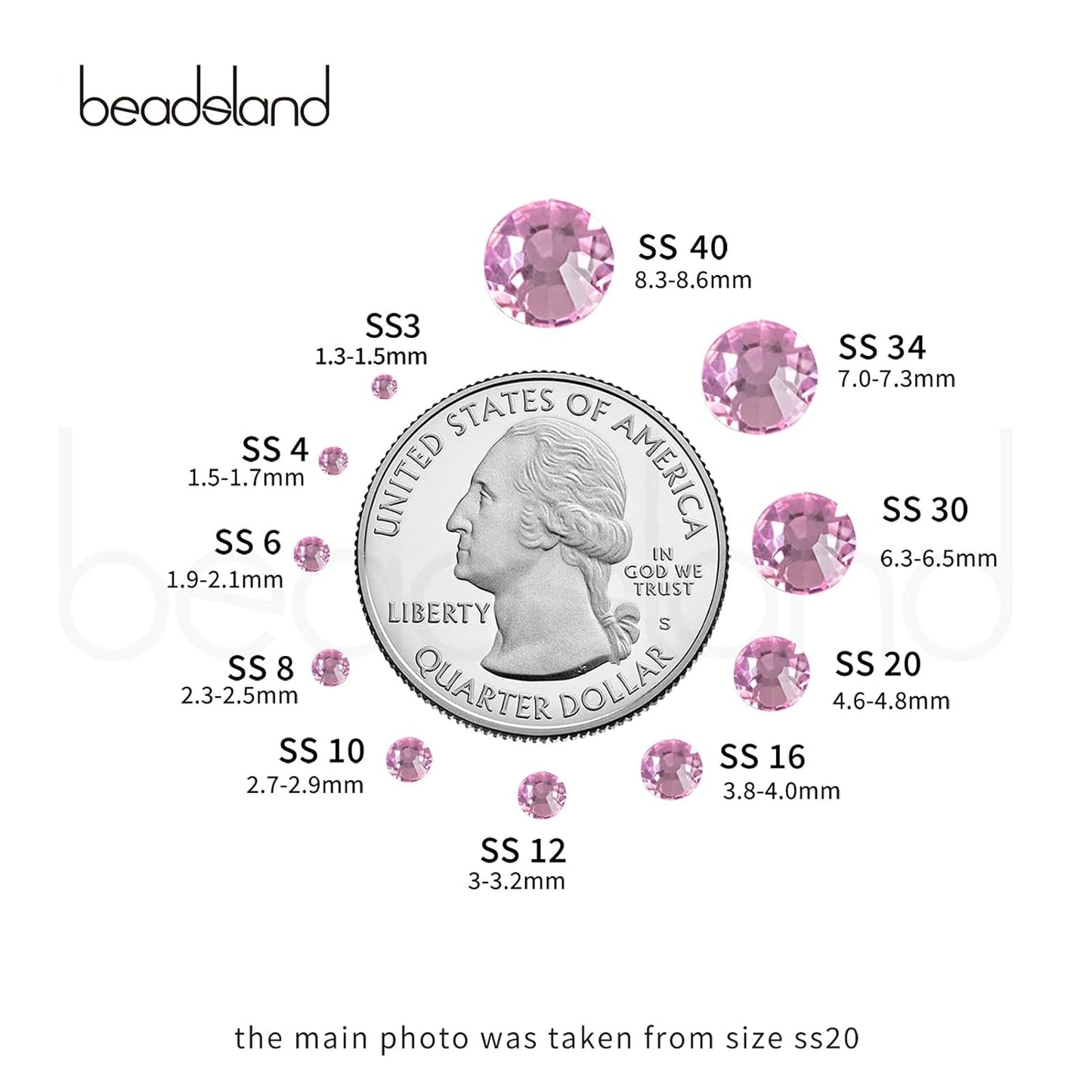 beadsland 144pcs Flat Back Crystal Rhinestones Round Gems for Nail Art and Craft Glue Fix, Light Pink, 10mm, SS50/144pcs
