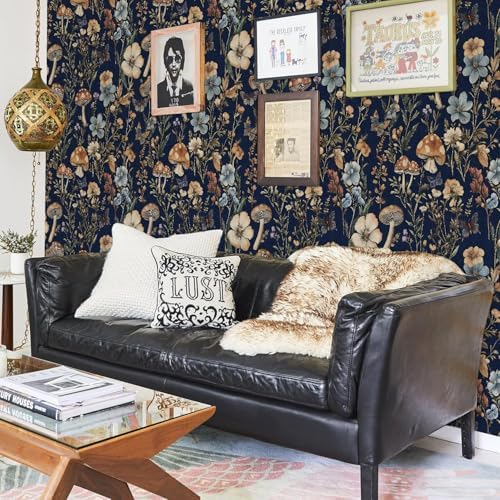Froluya Dark Blue Mushroom Peel and Stick Wallpaper Floral Contact Paper - Image 6