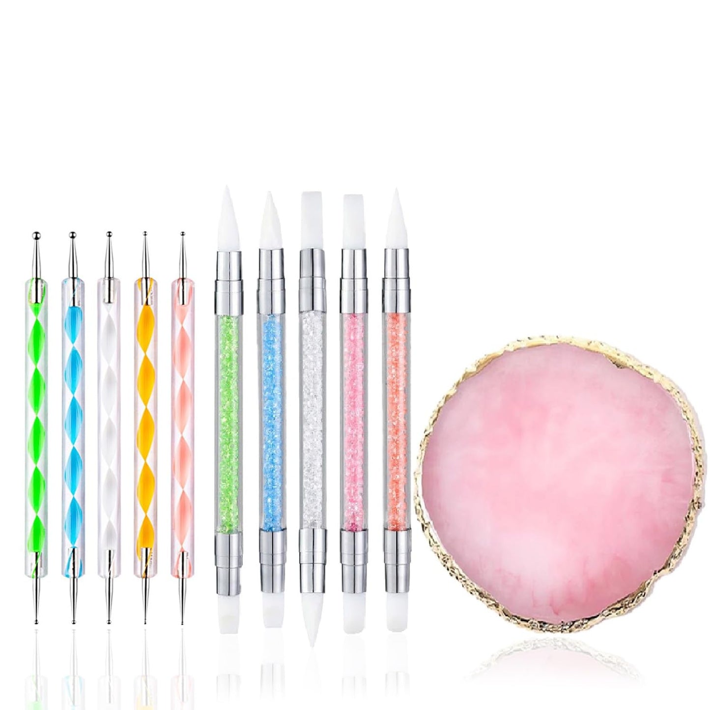 Nail Art Design 11PCS Kits - Resin Nail Art Palette, 5Pcs Nail Art Sculpture Pen Dual Tipped Silicone Nail Tools, 5Pcs Double Ended Nail Dotting Pens