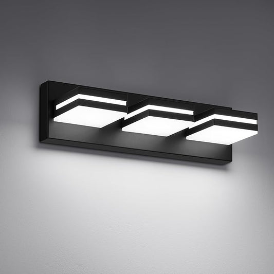 Modern LED Small Bathroom Lights Fixtures 3-Light, Metal Black Acrylic Wall by JZEKVN
