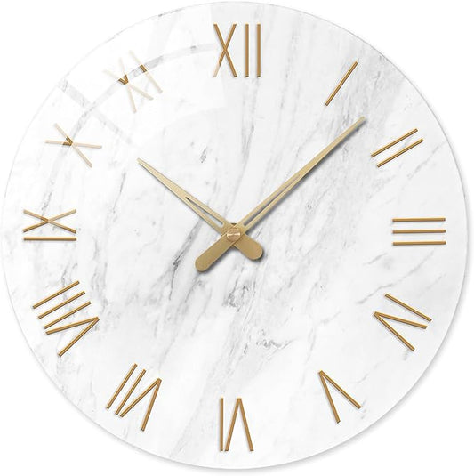 Round Marble Battery Wall Clock Modern 14 Inch White Minimalist Wall Clock by Constantplanet%E6%97%97%E8%88%B0%E5%BA%97