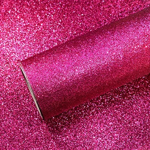 VEELIKE Hot Pink Glitter Wallpaper Stick and Peel Sparkle Pink Wallpaper by VEELIKE