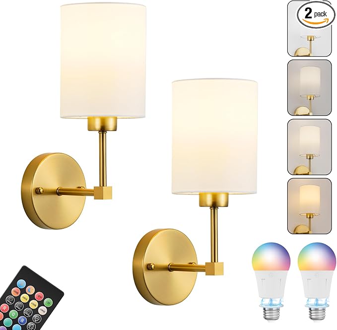 Battery Operated Wall Sconce Set of Two, Wireless Rechargeable Wall Light by KARTOOSH