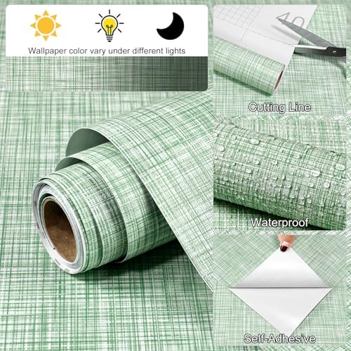 Green Grasscloth Wallpaper A Set of 17.3"x 1181" Peel and Stick Wallpaper - Image 3