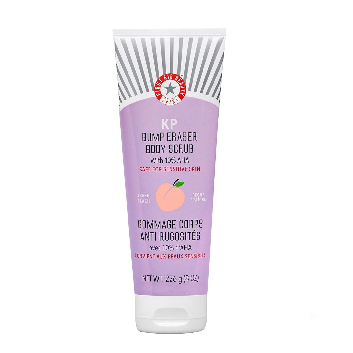 First Aid Beauty - KP Bump Eraser Body Scrub with 10% AHA, Keratosis Pilaris Exfoliator with Glycolic and Lactic acids, Helps Reduce Chicken Skin Bumps, Safe for Sensitive Skin, Peach Scent (8 oz)