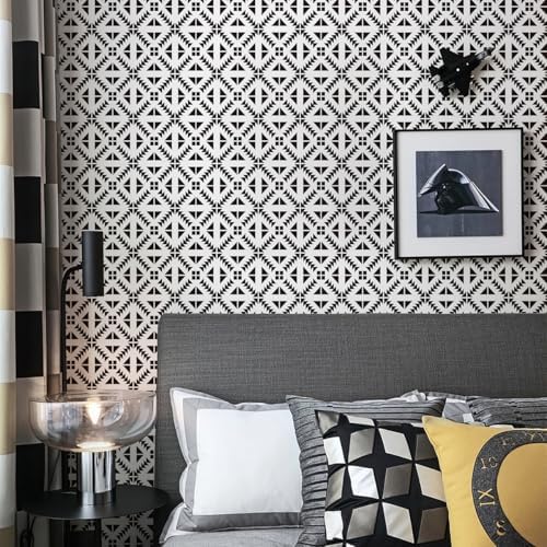 Jeweluck Black and White Geometric Peel and Stick Wallpaper 17.7” × 118.1” - Image 2