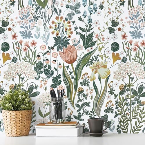 Toduso Peel and Stick Wallpaper Vintage Wall Paper White Floral Contact Paper by Toduso