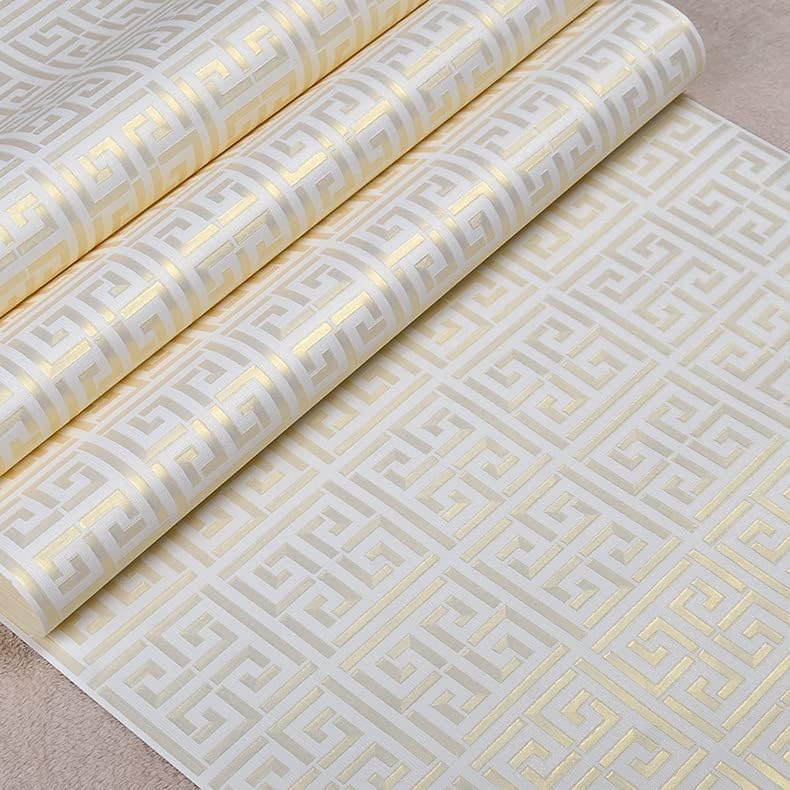 AMINAH DECO Greek Key Pattern Wallpaper 17.7"x236.0" Textured Metallic Gold on by AMINAH+DECO