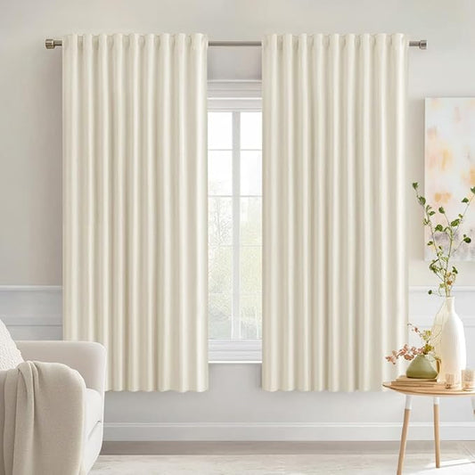 MIULEE Beige White Back Tab Blackout Curtains 63 Inch Length 2 Panels Set by MIULEE