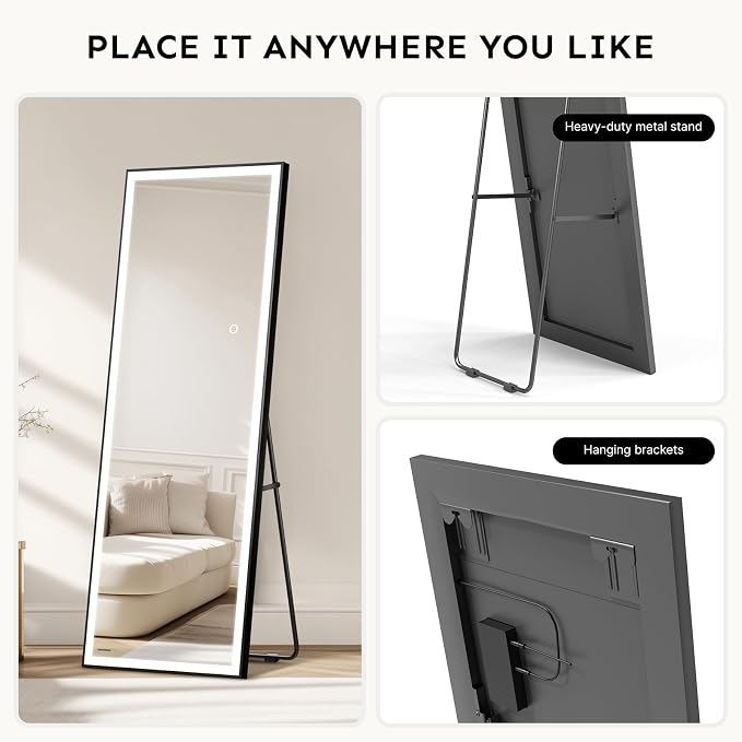 Kosmonia 67x20 Full Length Mirror, Dimmable 3 Color LED Light w/Light Memory - Image 5