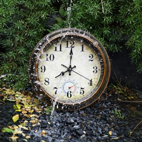 Outdoor Clock Waterproof with Thermometer Small Wall Clock - Image 3