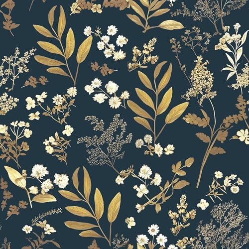 Laatse Vintage Dark Blue Floral Boho Peel and Stick Wallpaper 17.5"x197" by Laatse